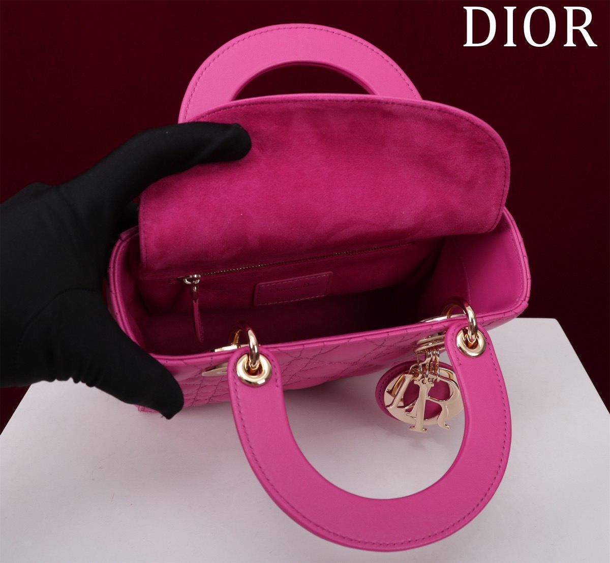 Bagsaaa D10r Small My ABCD10r Lady D10r bag in magenta or fuchsia cannage lambskin - 20cm