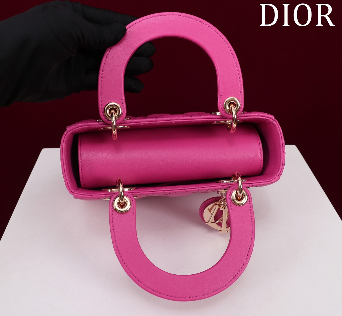 Bagsaaa D10r Small My ABCD10r Lady D10r bag in magenta or fuchsia cannage lambskin - 20cm