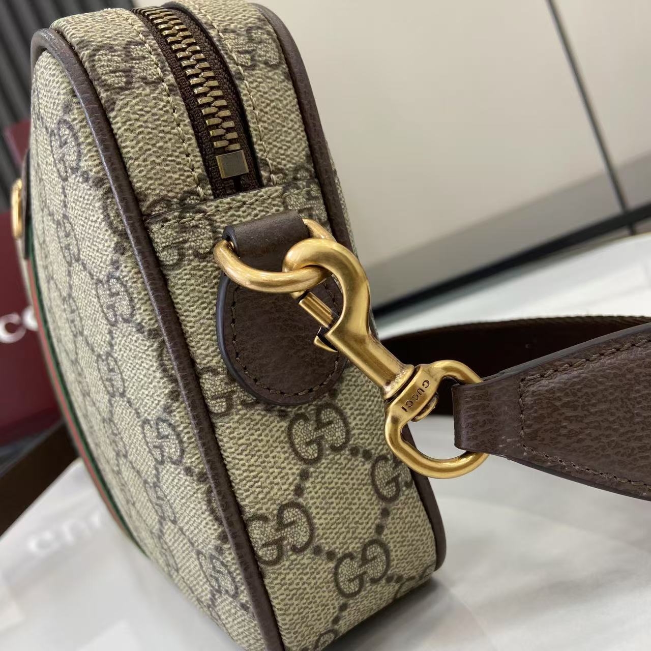 Bagsaaa Gvc*1 Ophidia small crossbody bag 839155 Beige and dark brown GG - 24cm