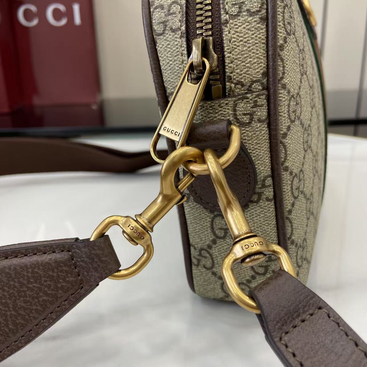 Bagsaaa Gvc*1 Ophidia small crossbody bag 839155 Beige and dark brown GG - 24cm