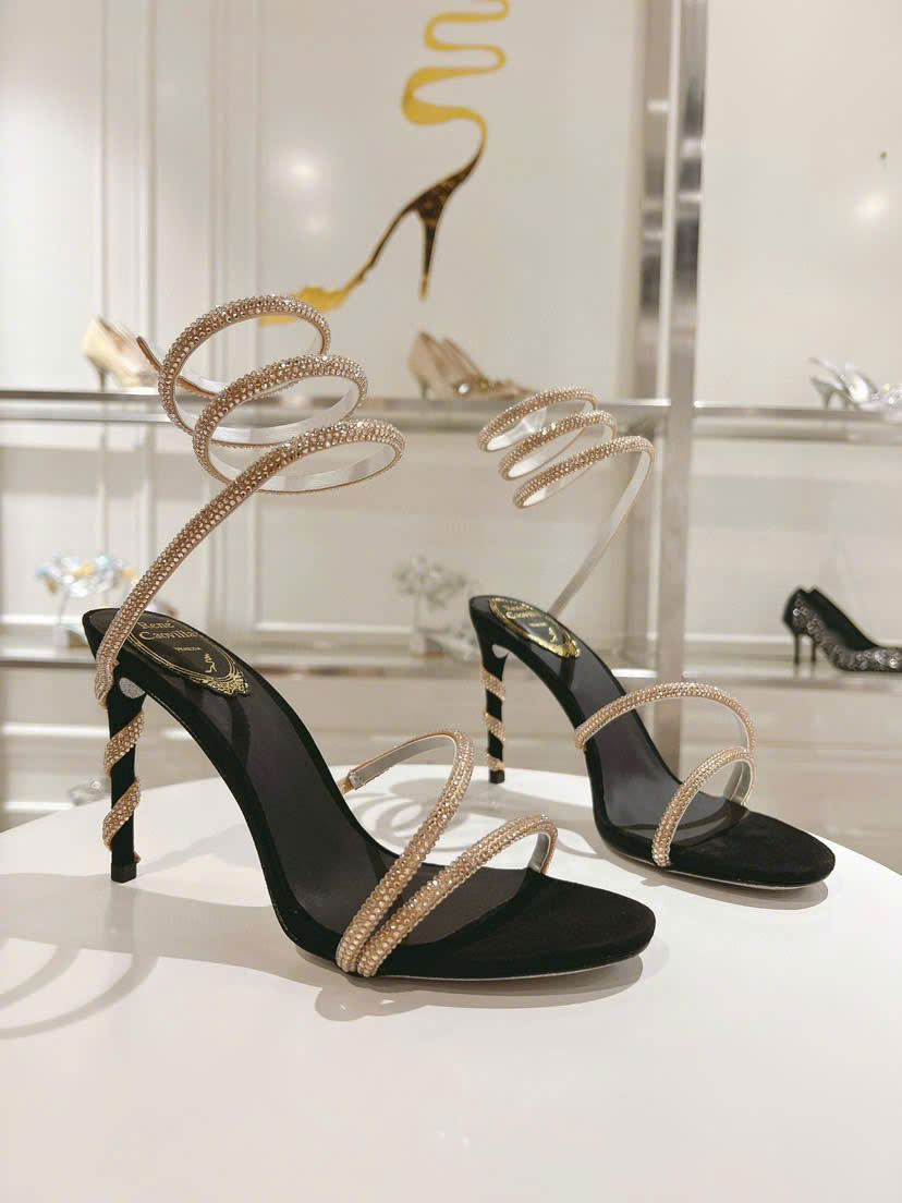 Bagsaaa René Caovilla Margot Embellished Sandals in black and gold