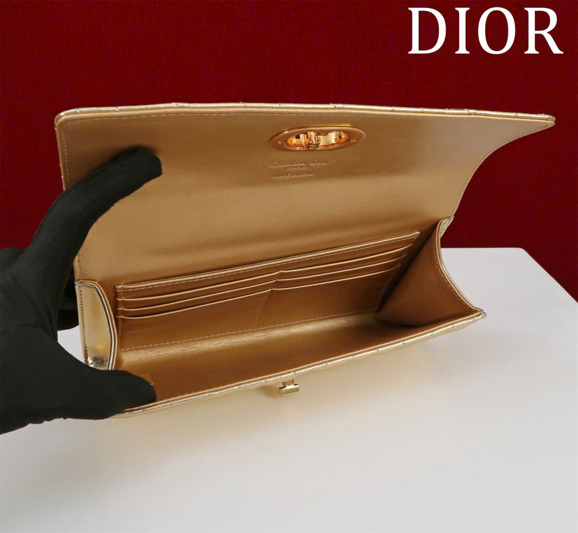 Bagsaaa Miss Caro Top Handle Pouch Metallic Pale Gold-Tone Macrocannage Calfskin - 24cm