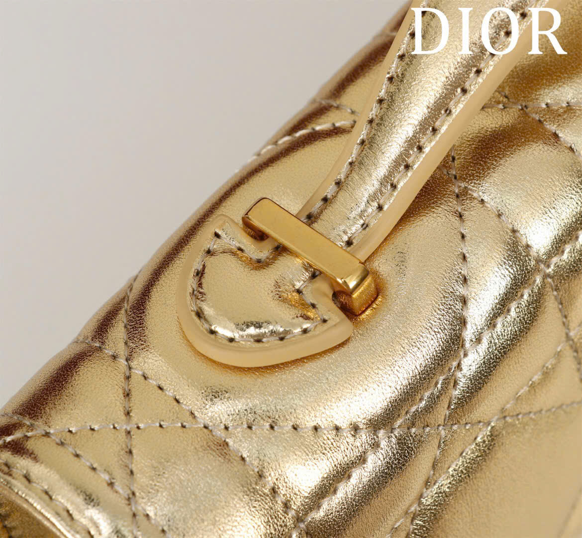 Bagsaaa Miss Caro Top Handle Pouch Metallic Pale Gold-Tone Macrocannage Calfskin - 24cm