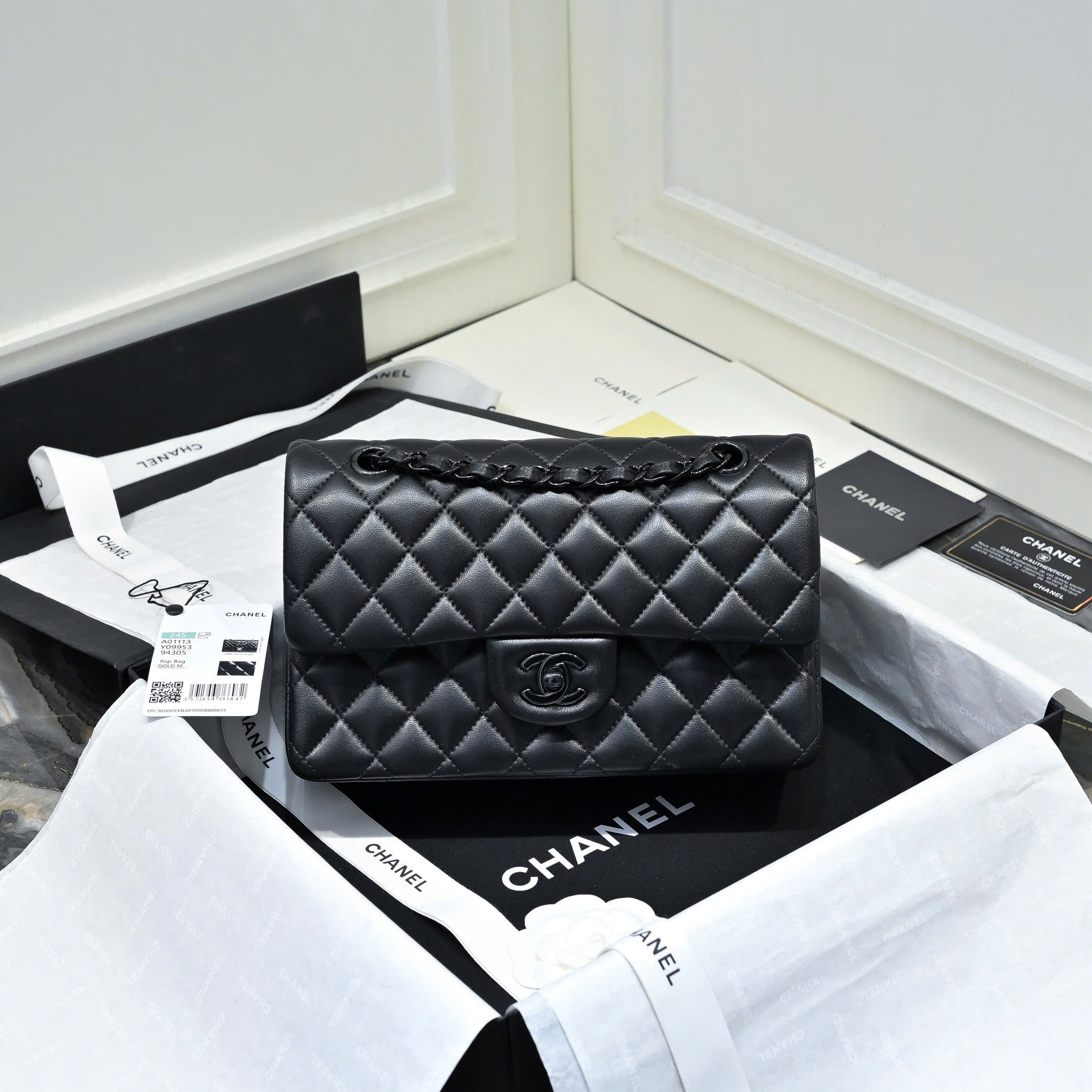 Bagsaaa Ch**el Small Flap Bag Full Black - 23cm