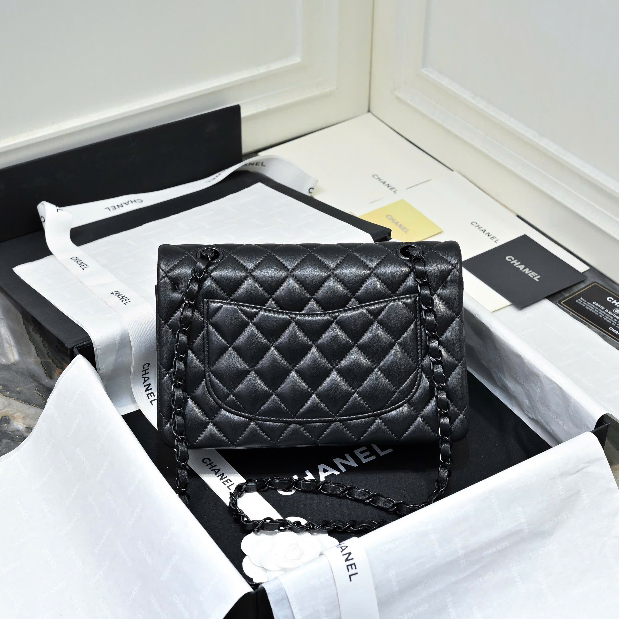 Bagsaaa Ch**el Small Flap Bag Full Black - 23cm