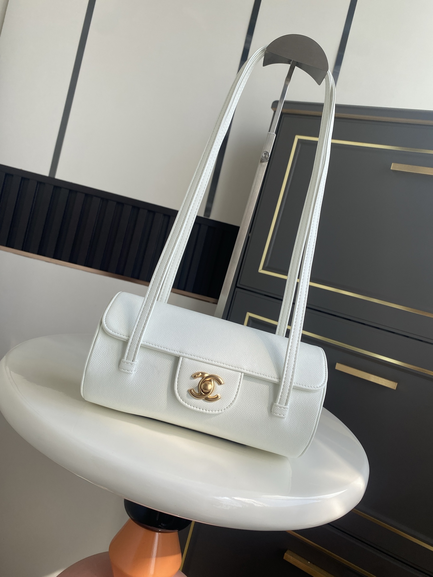 Bagsaaa New Collection 2026 Ch**el Small Bowling Bag AS6143 White - 20.5cm