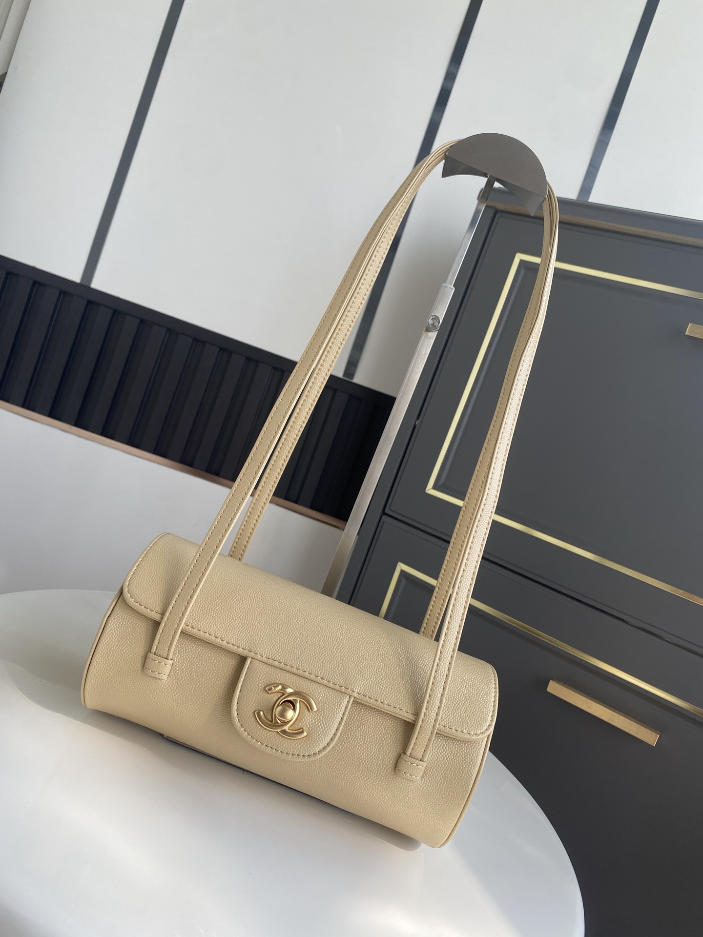 Bagsaaa New Collection 2026 Ch**el Small Bowling Bag AS6143 Beige - 20.5cm