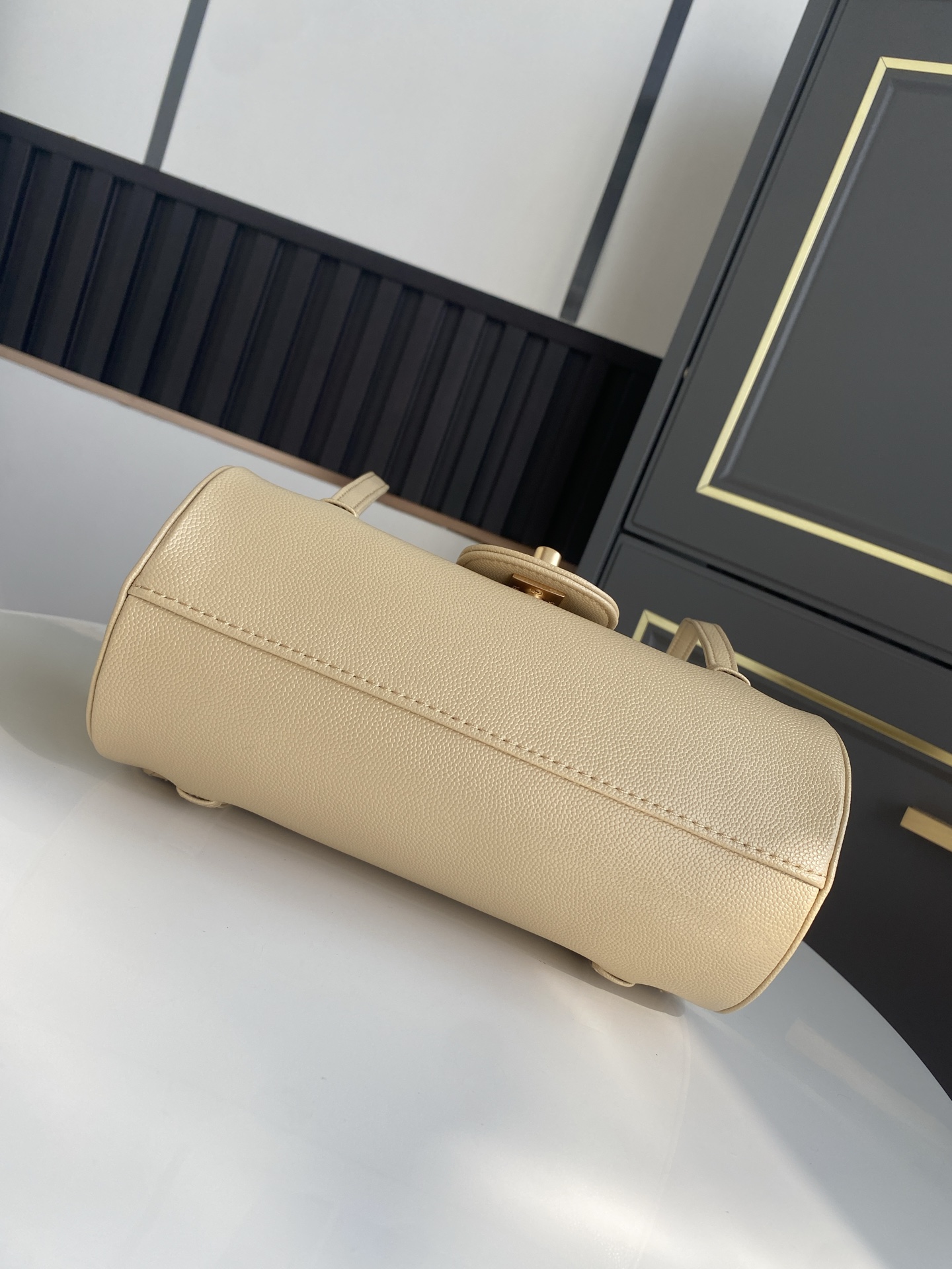 Bagsaaa New Collection 2026 Ch**el Small Bowling Bag AS6143 Beige - 20.5cm