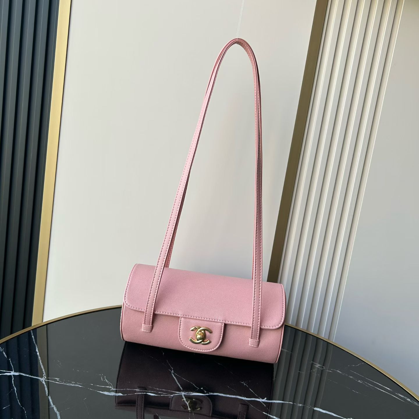Bagsaaa New Collection 2026 Ch**el Small Bowling Bag AS6143 Pink - 20.5cm
