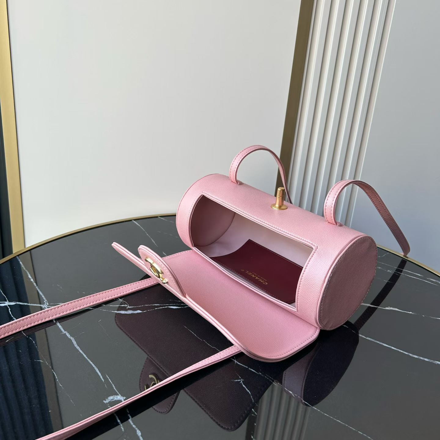Bagsaaa New Collection 2026 Ch**el Small Bowling Bag AS6143 Pink - 20.5cm