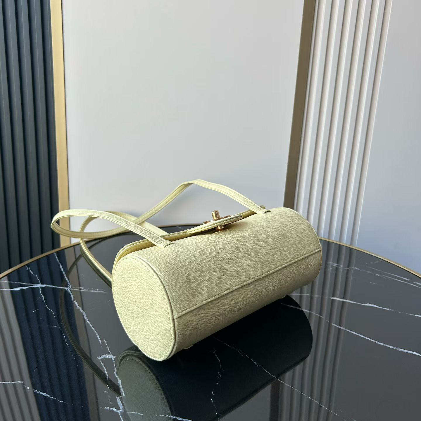 Bagsaaa New Collection 2026 Ch**el Small Bowling Bag AS6143 light yellow - 20.5cm