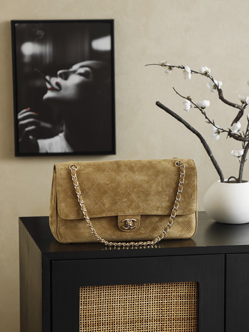 Bagsaaa New Collection 2026 Ch**el Maxi Flapbag AS6281 Dark Beige Suede - 32cm