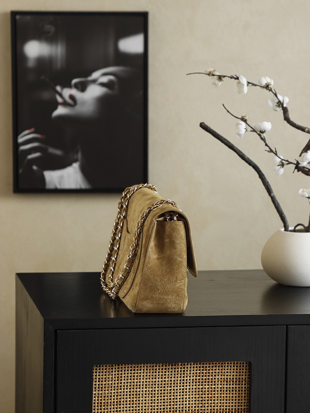 Bagsaaa New Collection 2026 Ch**el Maxi Flapbag AS6281 Dark Beige Suede - 32cm