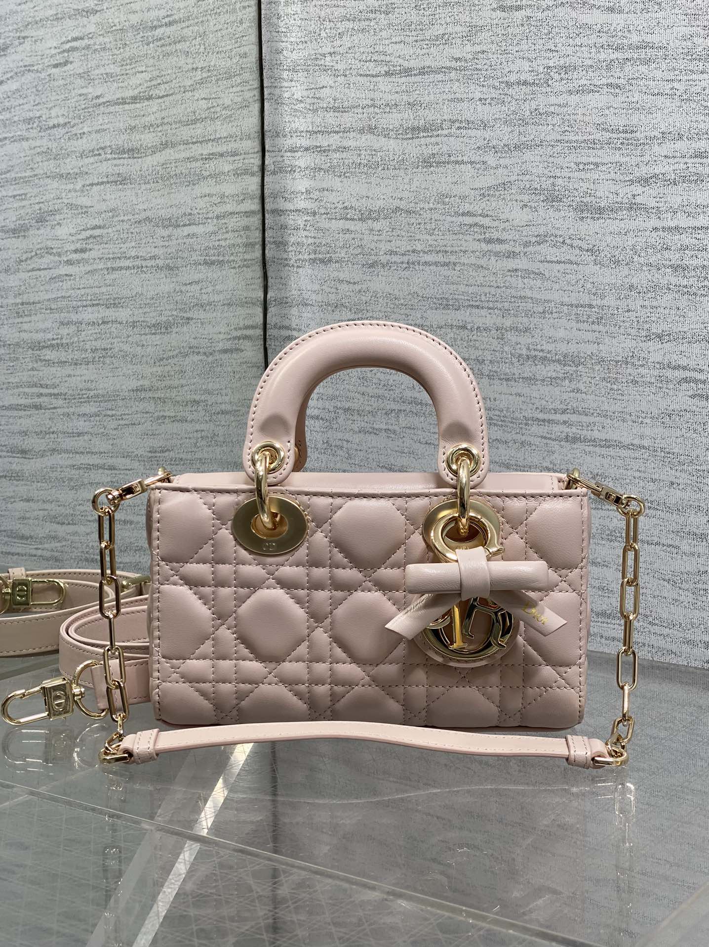 Bagsaaa D10r Mini Lady D-Joy Bag Rose Soupir Cannage Lambskin - 19cm