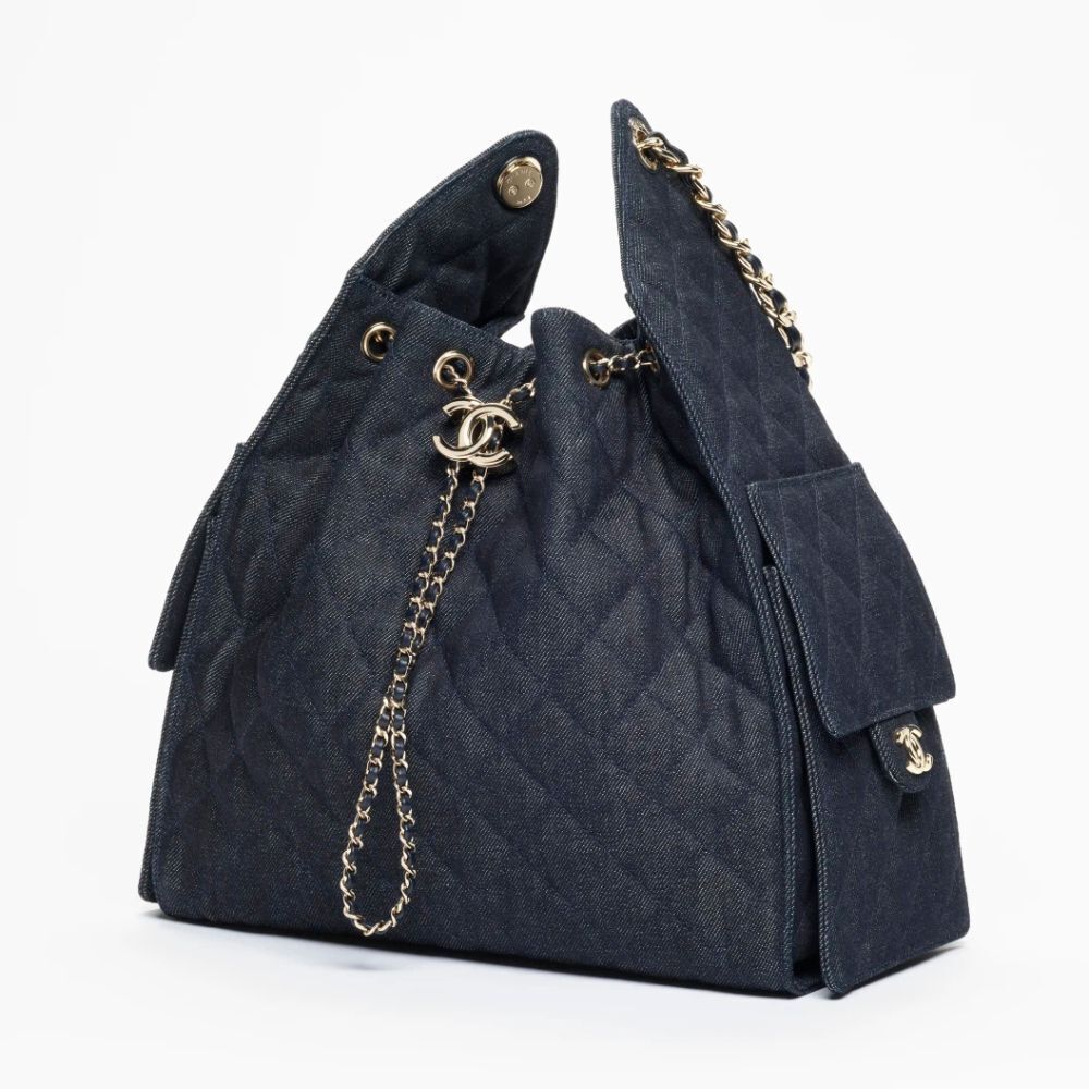 Bagsaaa Ch**el 25 Medium Handbag AS5311 Dark Blue Denim - 40cm