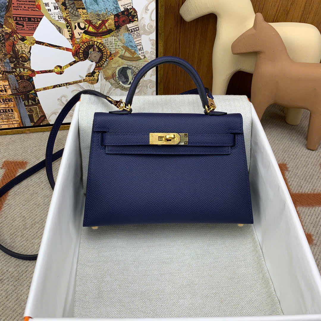 Bagsaaa H**me5 Mini Kelly sapphire blue epsom - 19cm