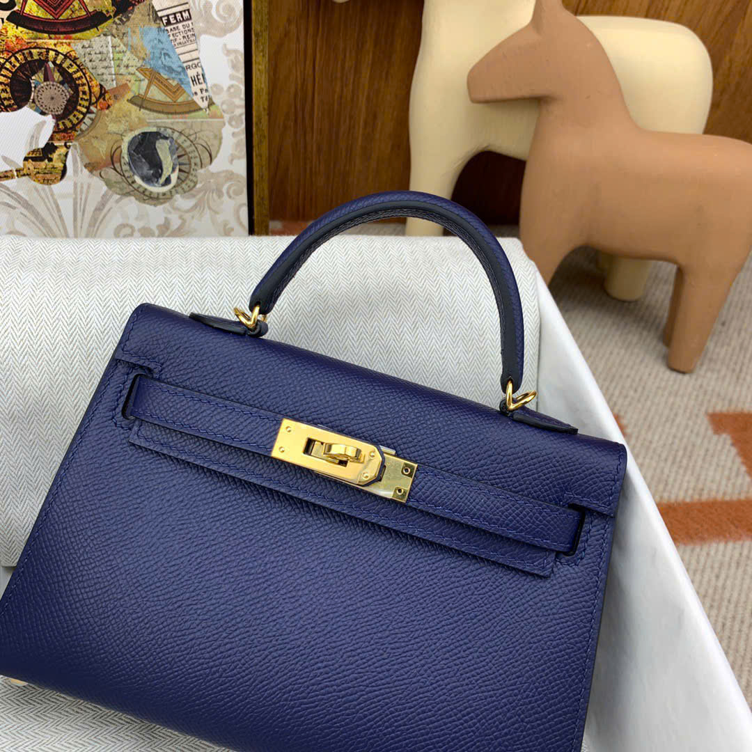 Bagsaaa H**me5 Mini Kelly sapphire blue epsom - 19cm