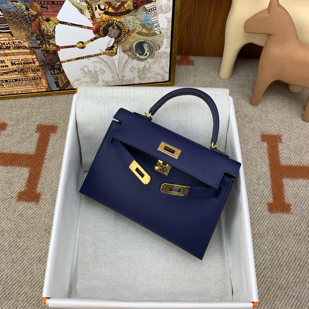 Bagsaaa H**me5 Mini Kelly sapphire blue epsom - 19cm
