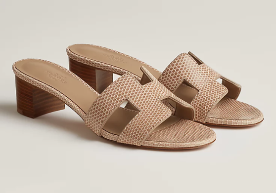 Bagsaaa H**me5 Oasis sandal beige shiny lizard pattern
