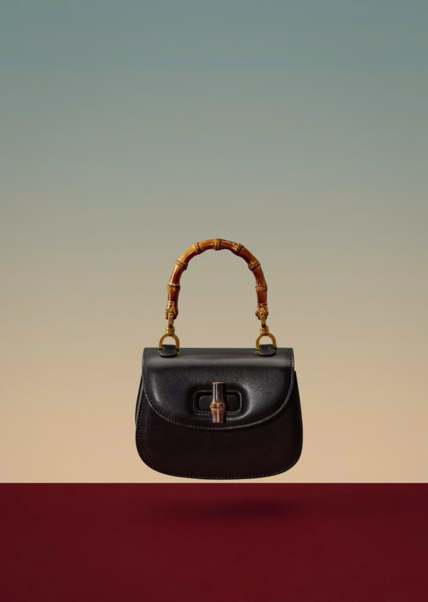 Bagsaaa Gvc*1 Bamboo 1947 Mini Top Handle Black Leather Bag - 17,5cm