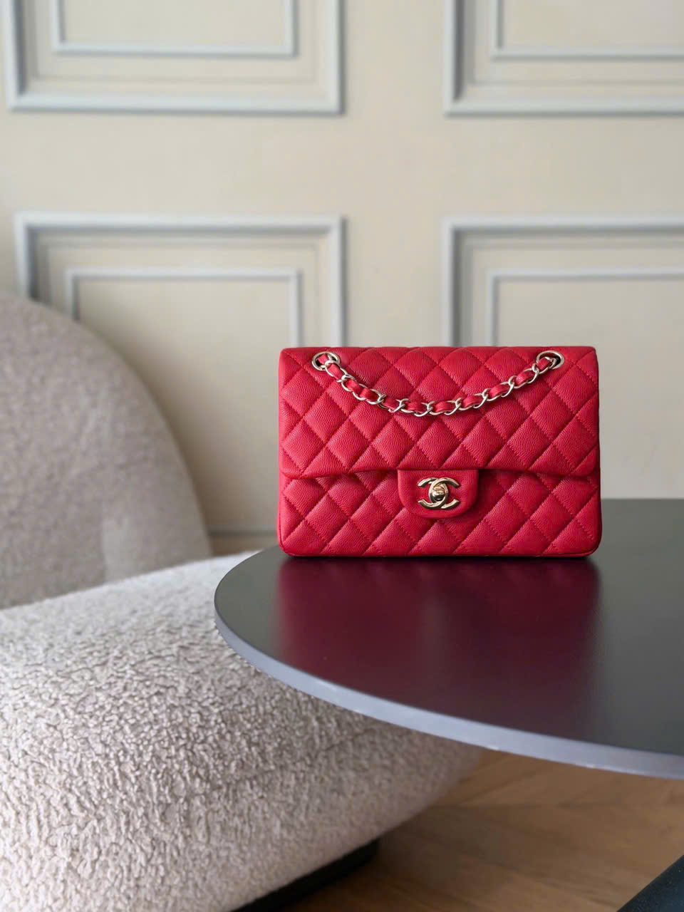 Bagsaaa Ch**el small flap bag red caviar & gold - 23cm