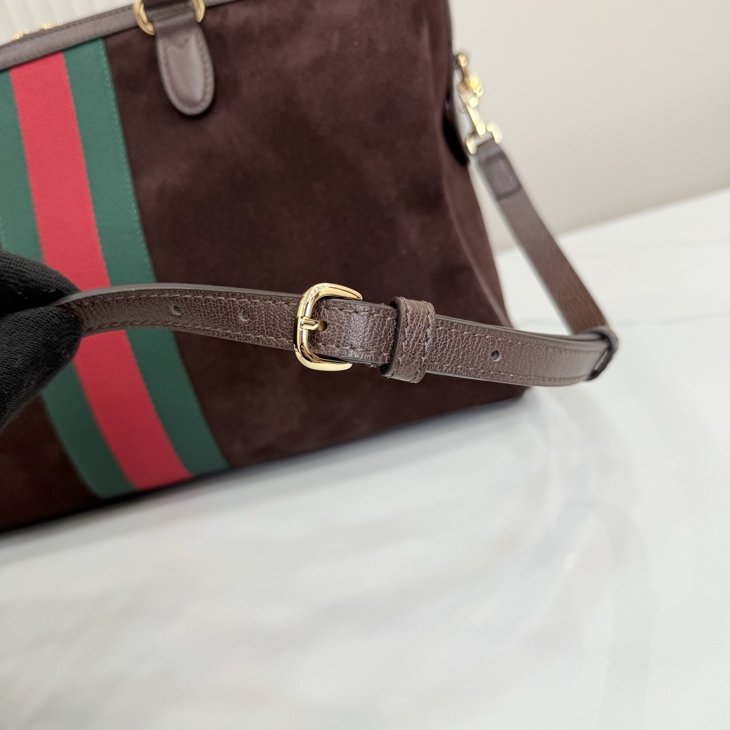 Bagsaaa Gvc*1 Borsetto large boston bag 866734 dark brown suede - 38.5cm