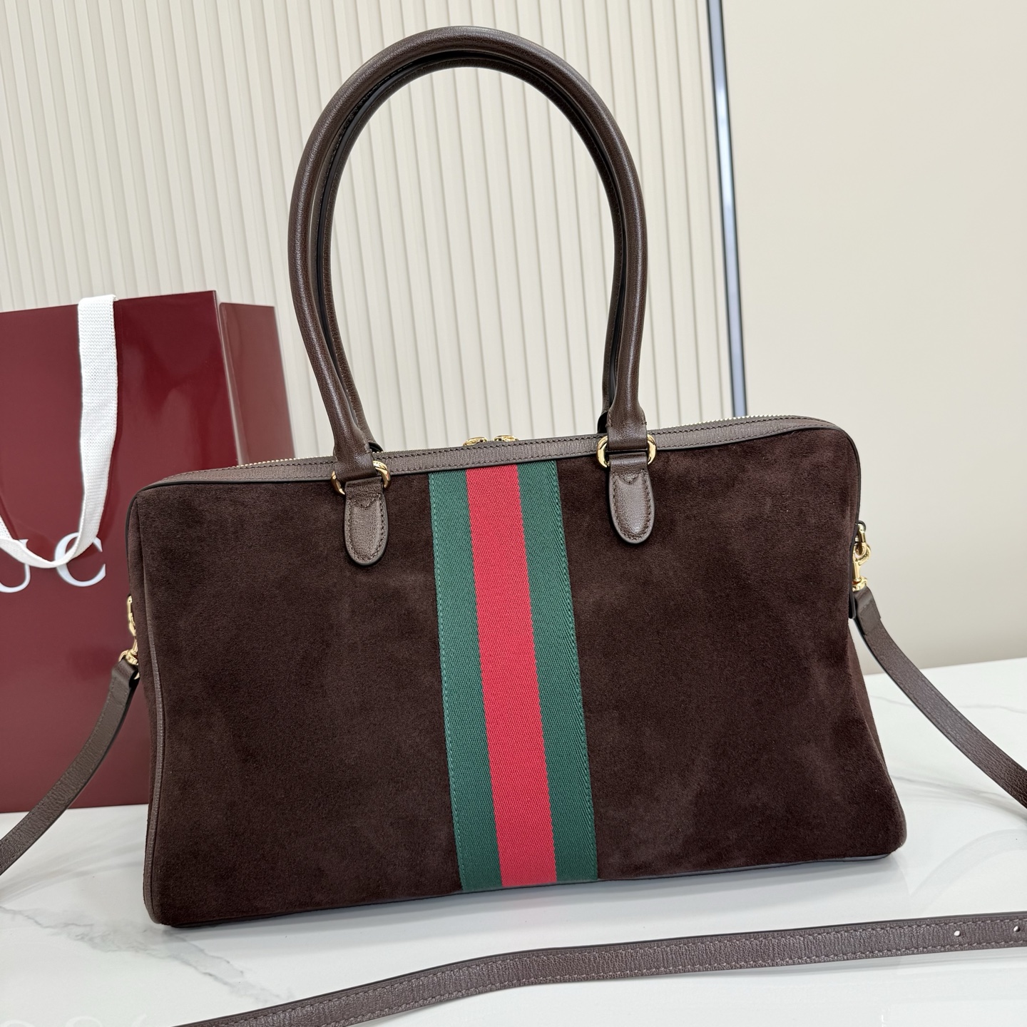 Bagsaaa Gvc*1 Borsetto large boston bag 866734 dark brown suede - 38.5cm