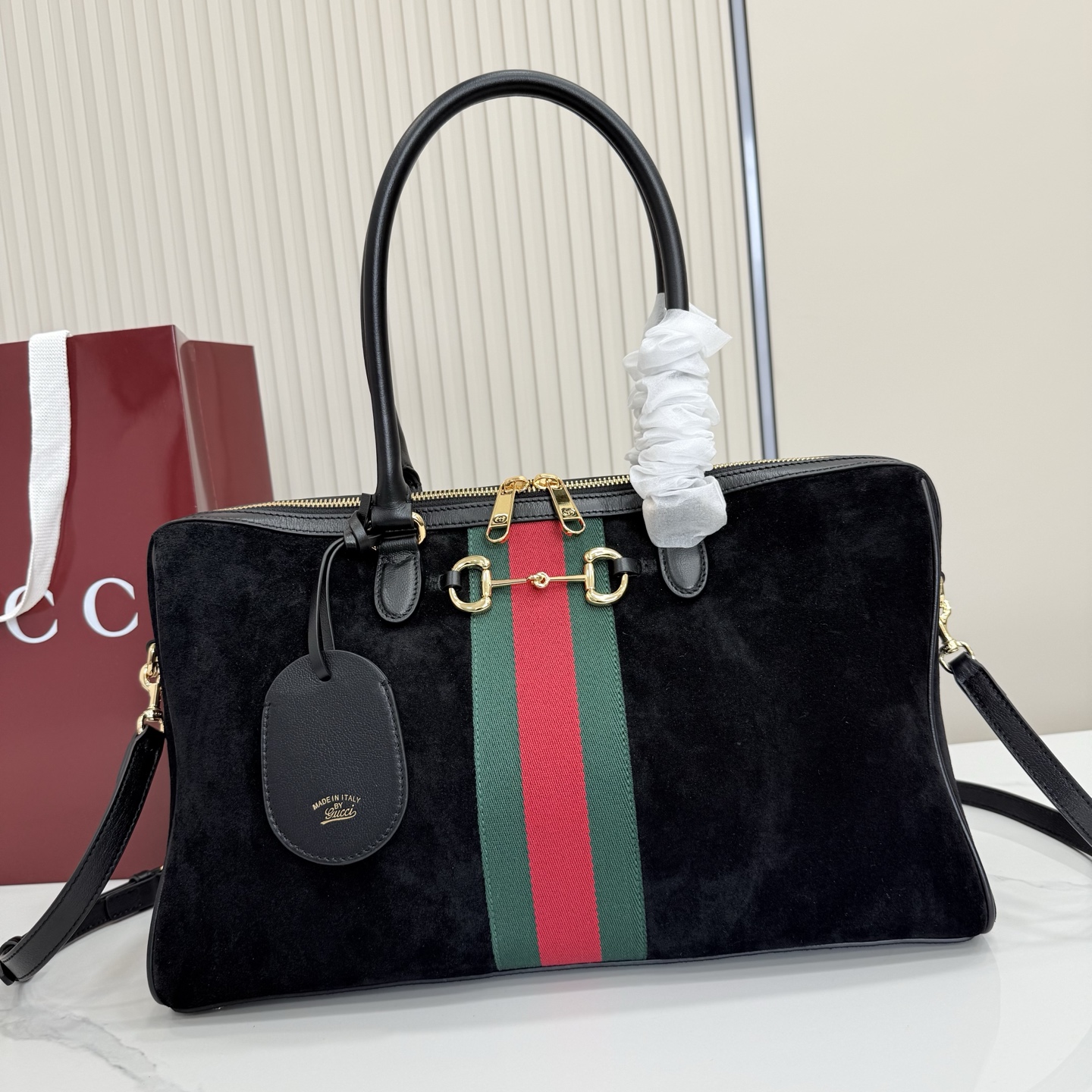 Bagsaaa Gvc*1 Borsetto large boston bag 866734 black suede - 38.5cm