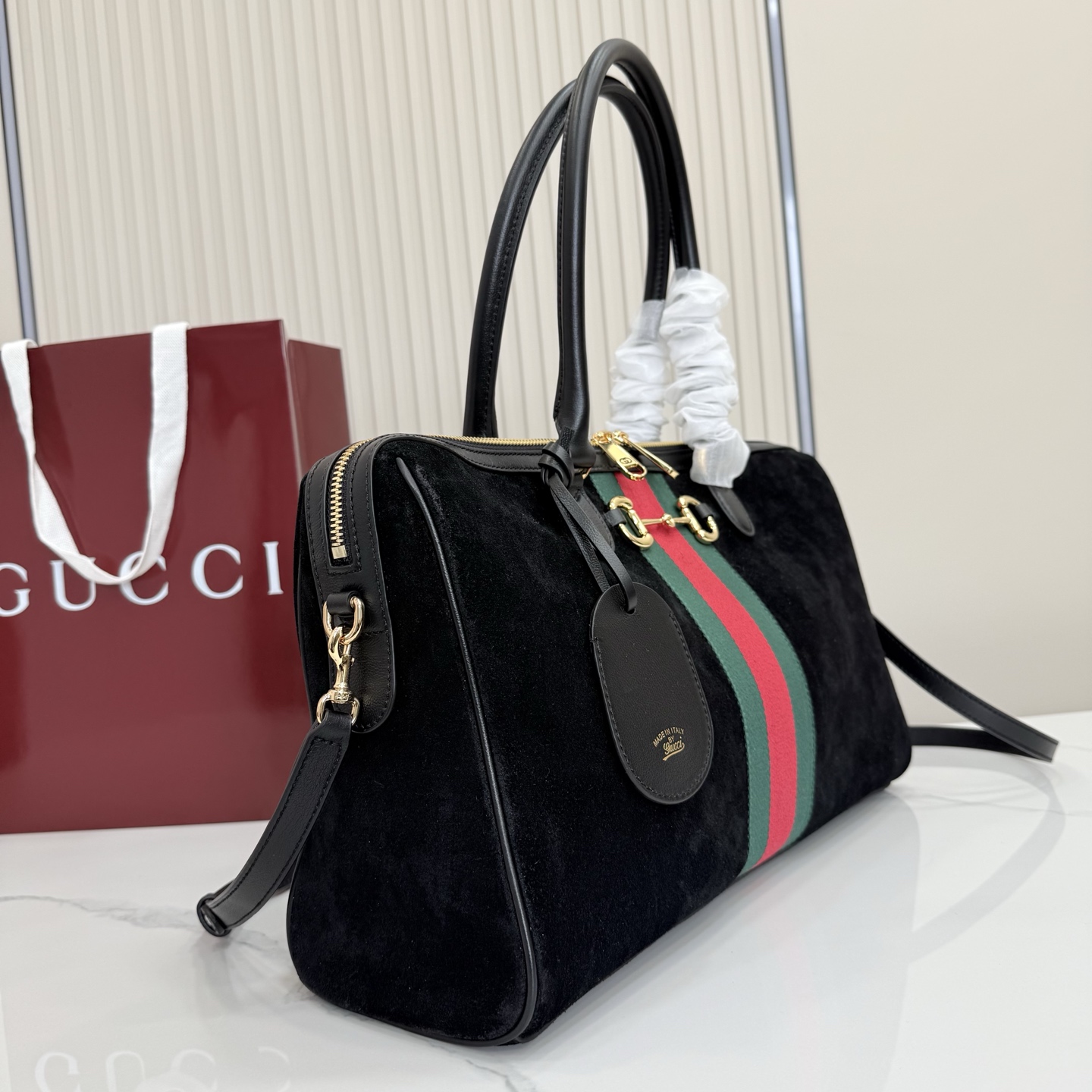 Bagsaaa Gvc*1 Borsetto large boston bag 866734 black suede - 38.5cm