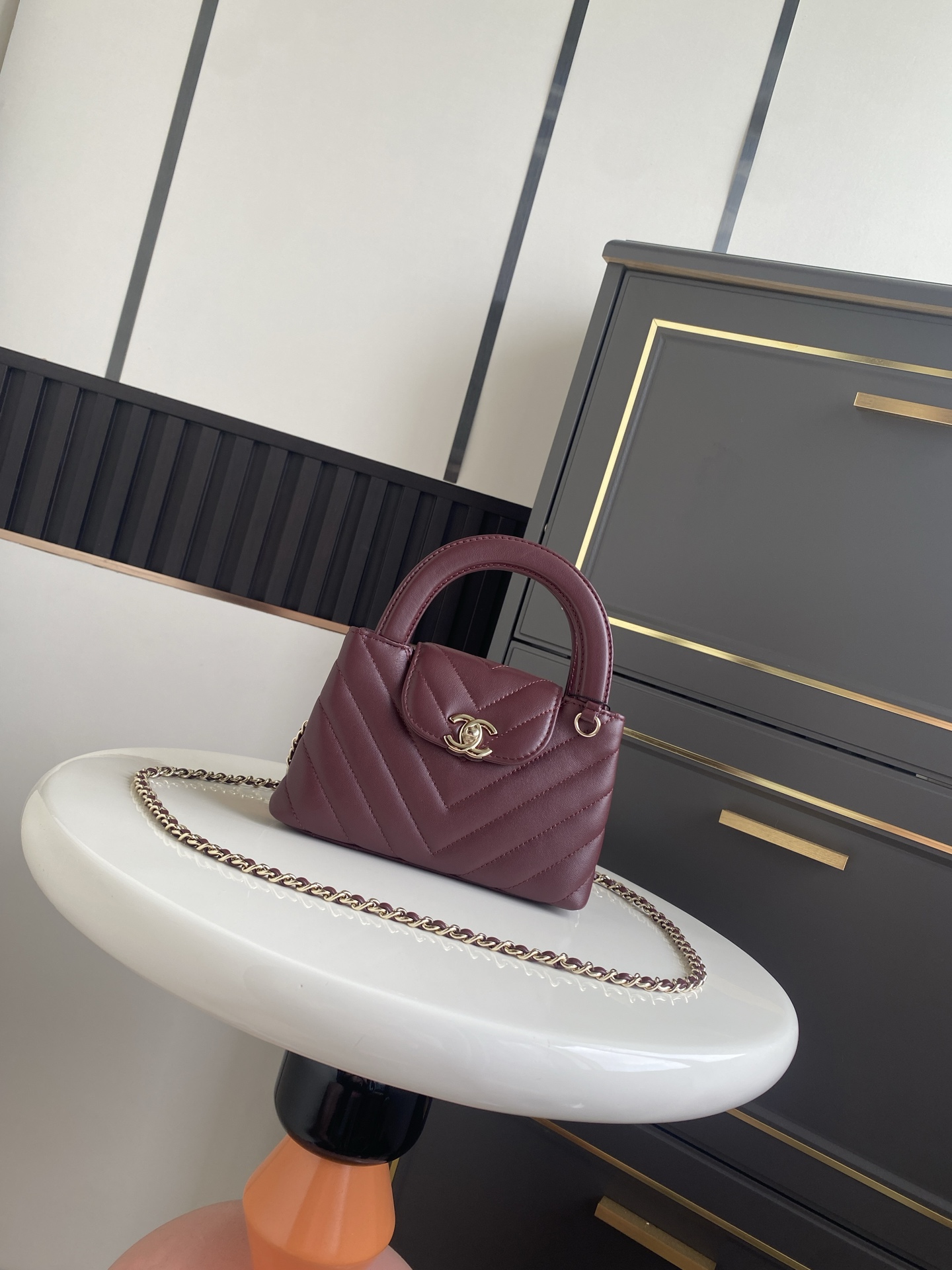 Bagsaaa Ch**el Spring Summer 2026 Mini Shopping Bag AS4416 Burgundy - 19cm