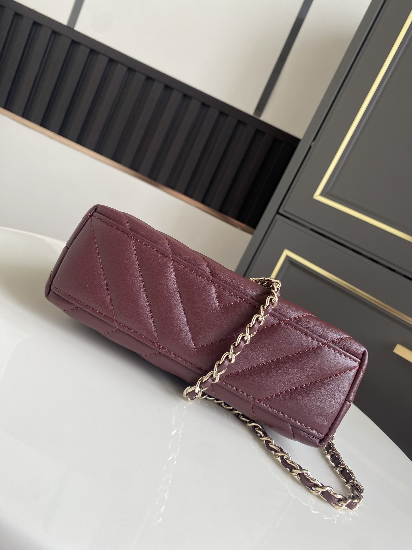 Bagsaaa Ch**el Spring Summer 2026 Mini Shopping Bag AS4416 Burgundy - 19cm