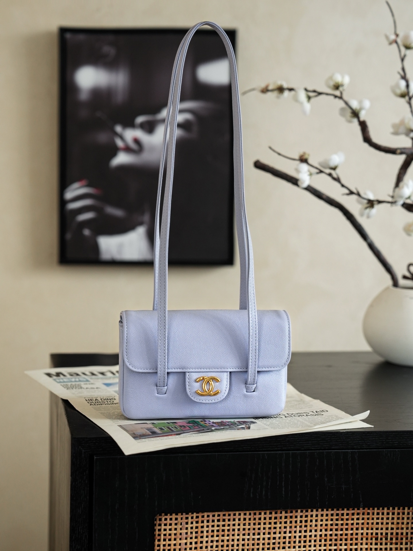 Bagsaaa Ch**el Spring Summer 2026 Clutch with Leather Strap AP5068 light purple - 17cm