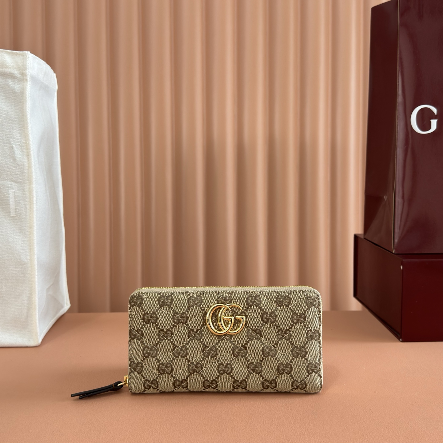 Bagsaaa Gvc*1 GG Marmont zip around wallet 443123 beige - 19cm