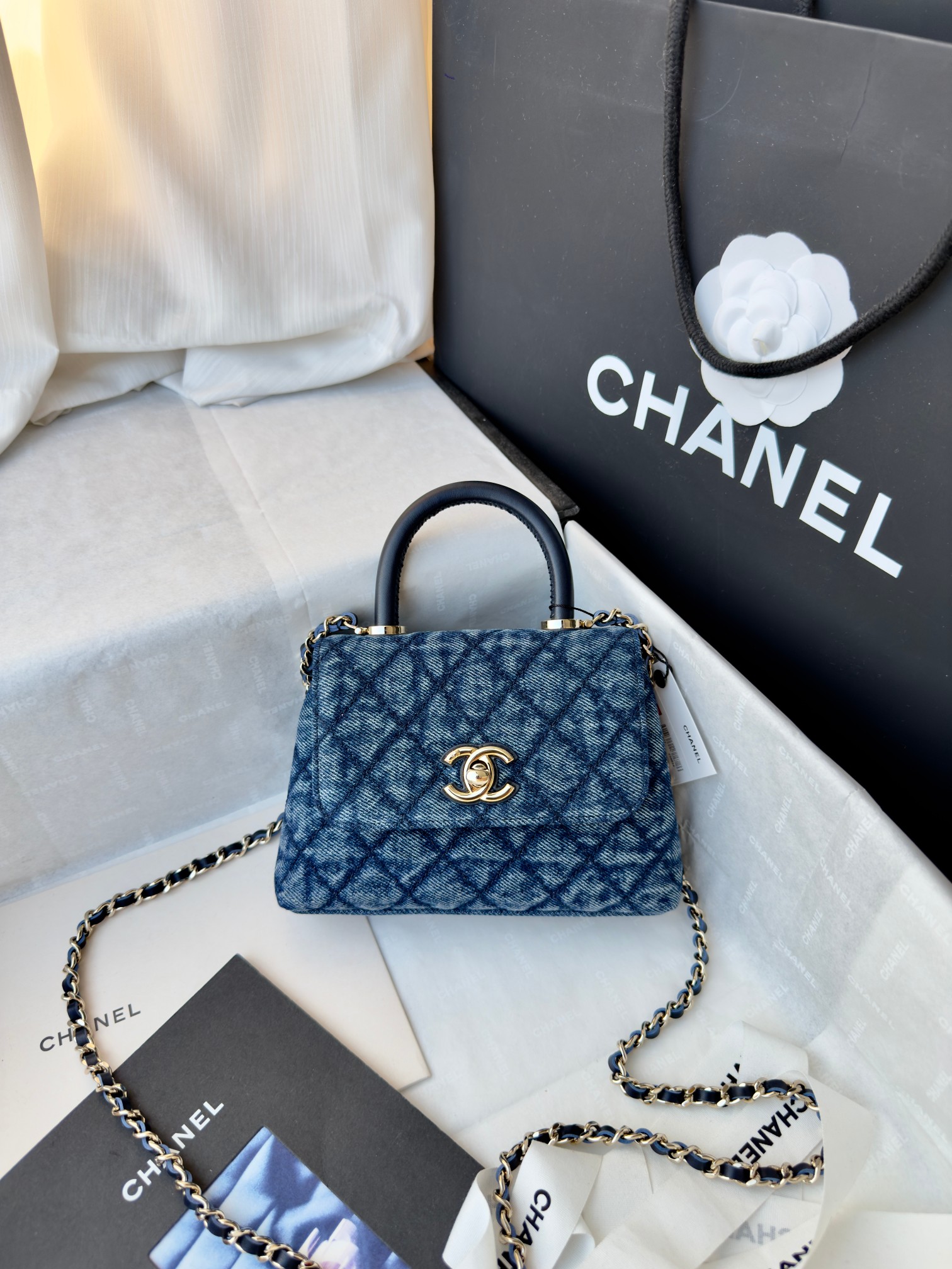 Bagsaaa Ch**el Clutch with chain AP4244 Blue Washed Denim - 14.5cm