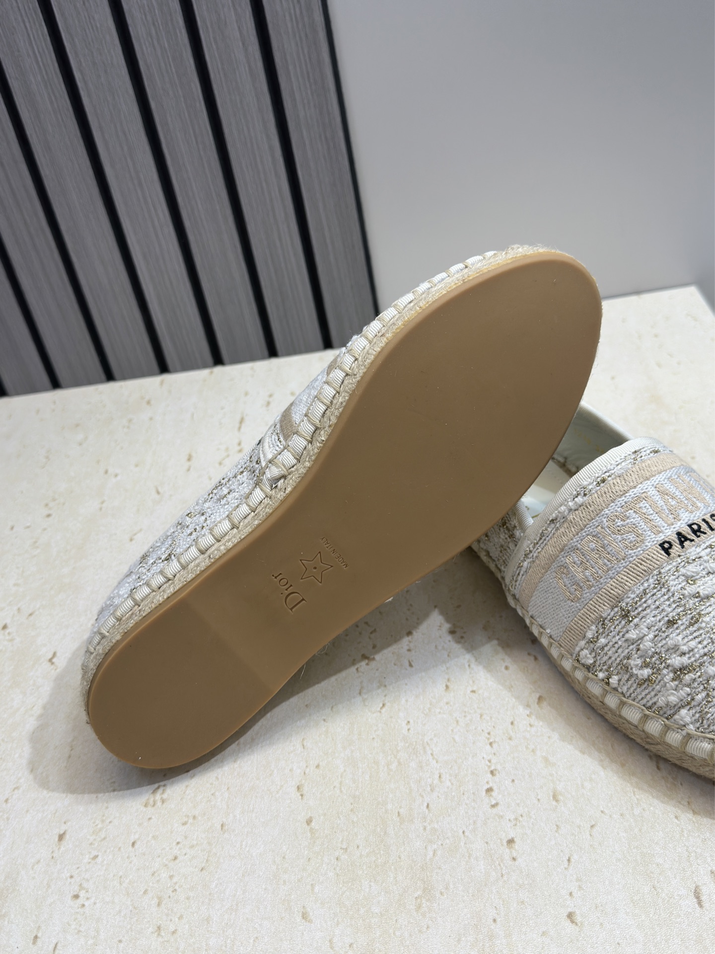 Bagsaaa D10r Granville Espadrille White Cannage Tweed and Gold-Tone Metallic Thread