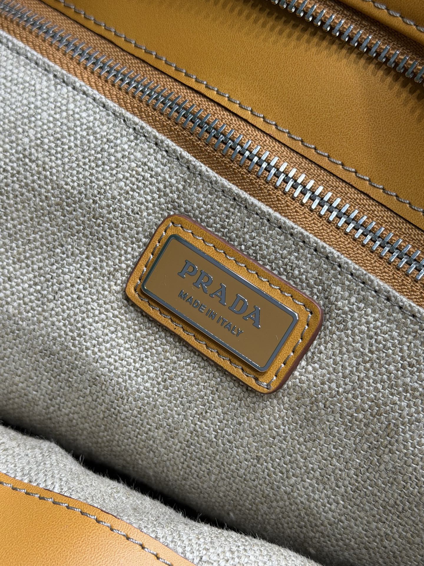 Bagsaaa Pra*a Bonnie linen and leather tote bag 2VG128 - 50cm