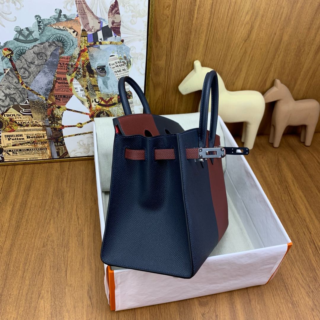 Bagsaaa H**me5 Birkin in Bleu Indigo and Rouge Sellier Epsom - 25cm