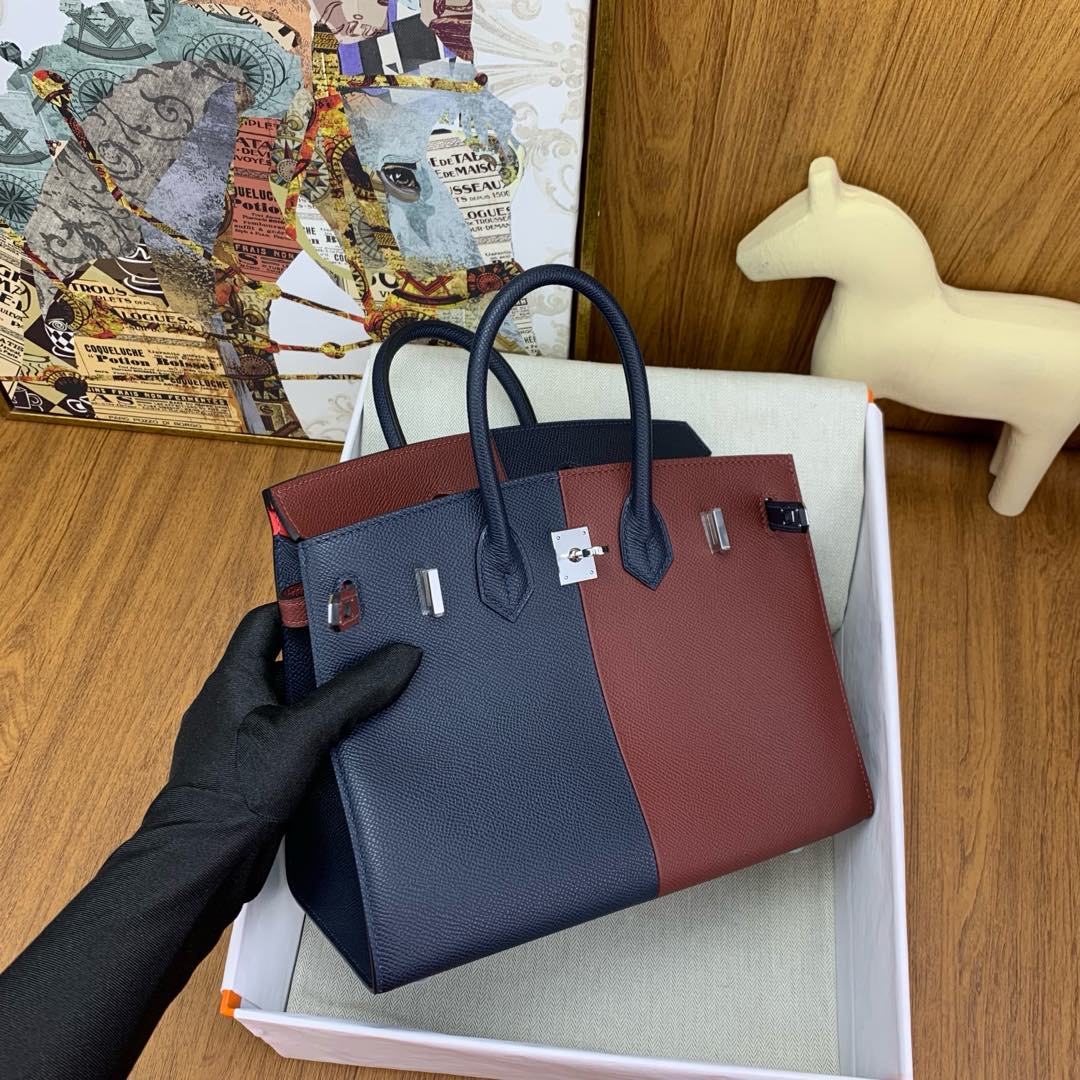 Bagsaaa H**me5 Birkin in Bleu Indigo and Rouge Sellier Epsom - 25cm